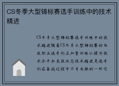 CS冬季大型锦标赛选手训练中的技术精进