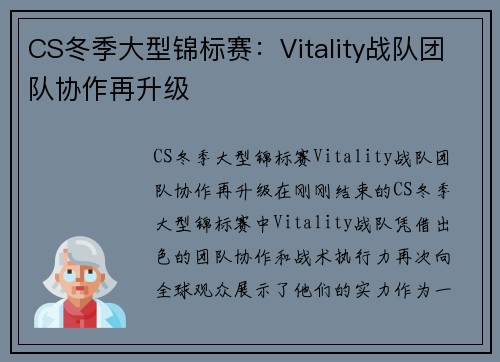 CS冬季大型锦标赛：Vitality战队团队协作再升级