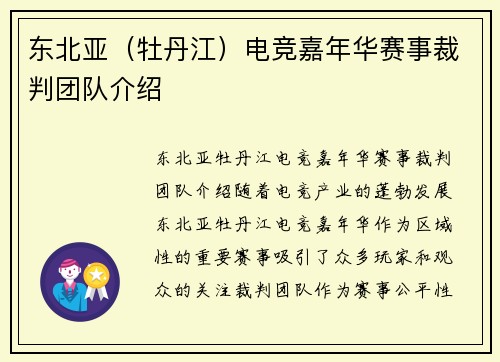 东北亚（牡丹江）电竞嘉年华赛事裁判团队介绍
