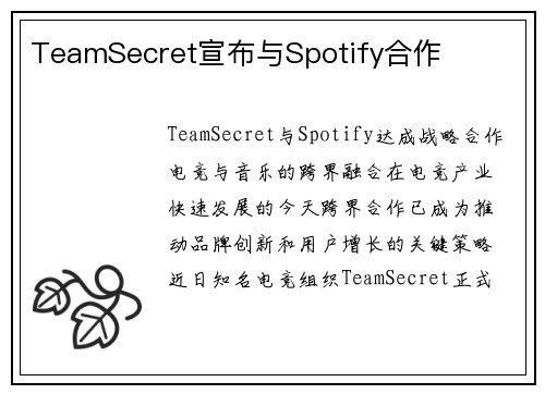 TeamSecret宣布与Spotify合作