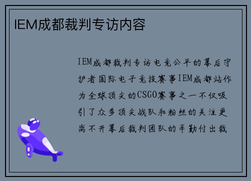 IEM成都裁判专访内容